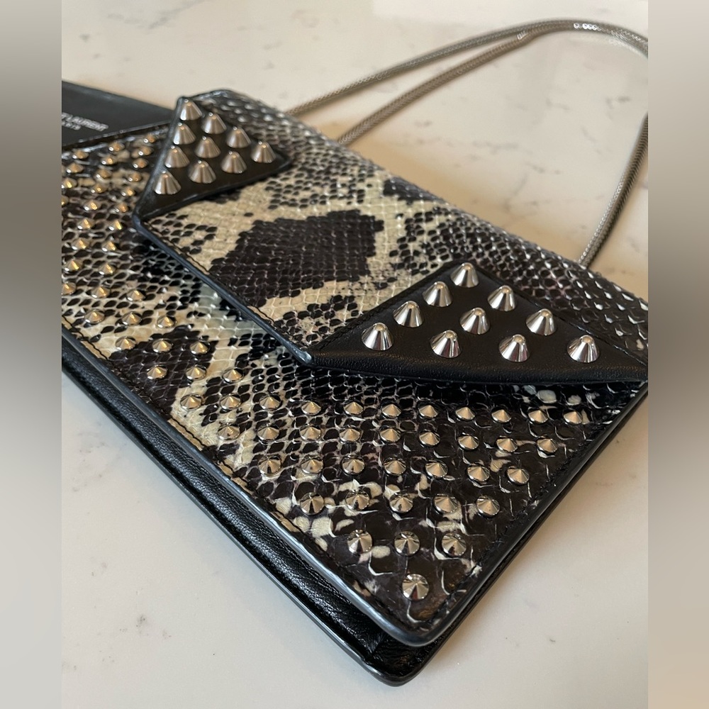 Saint Laurent Paris Black Studded Two Tone Python And Leather Betty Shoulder Bag - Picture 7 of 12